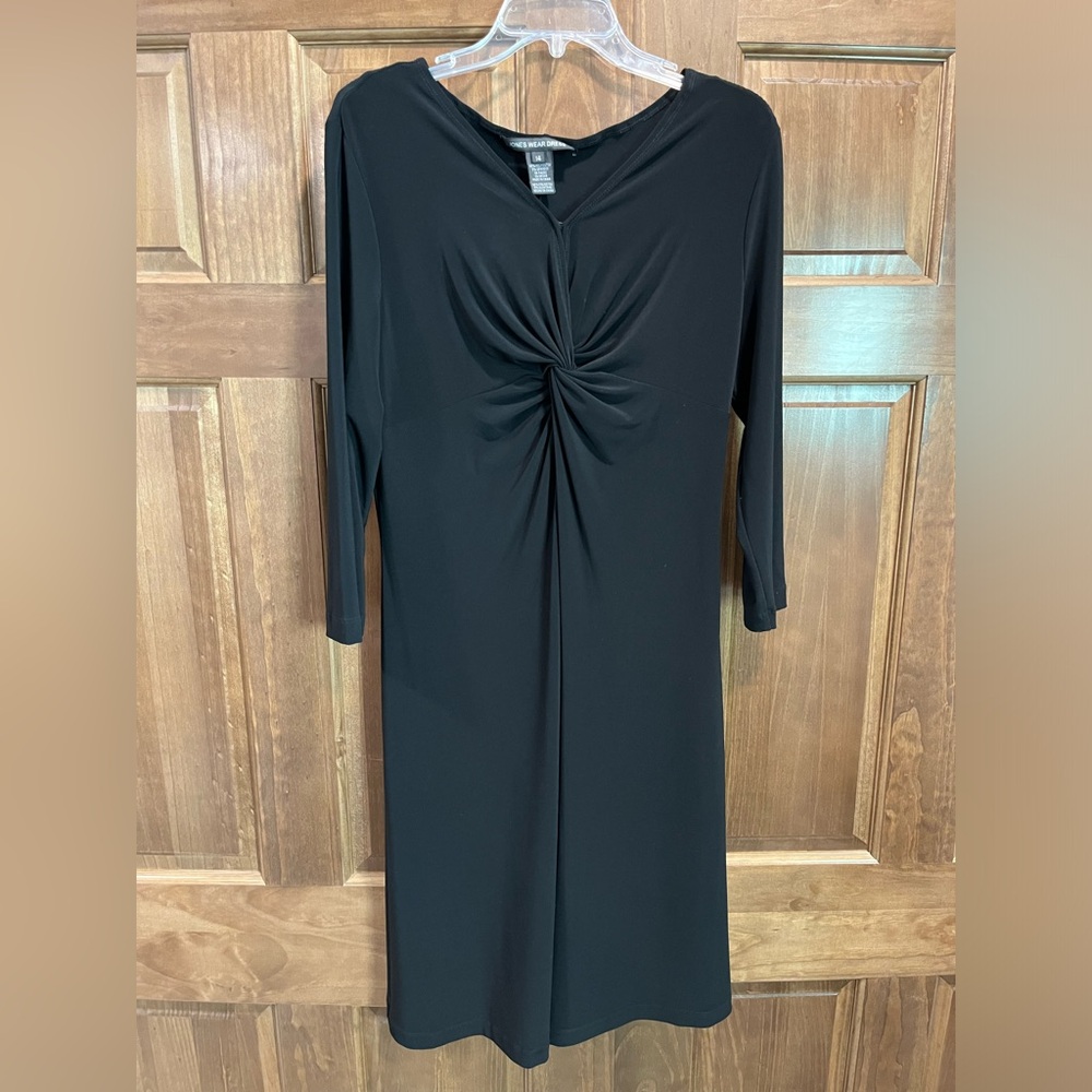 Jones Wear Black Front Knot Three Quarter Sleeve Evening Midi Dress, Size 14